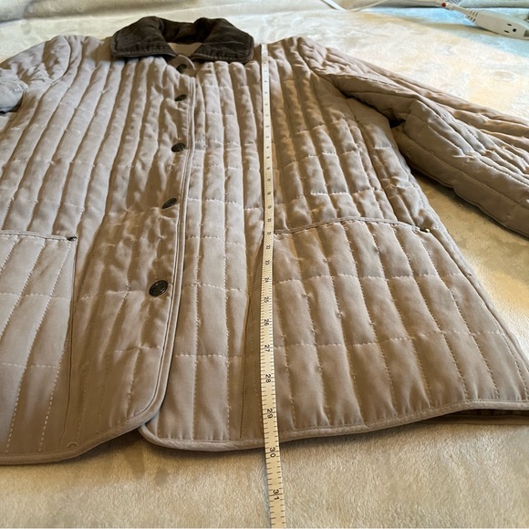 Beige Quilted Button Up Coat with Plaid liner - Picture 2 of 11